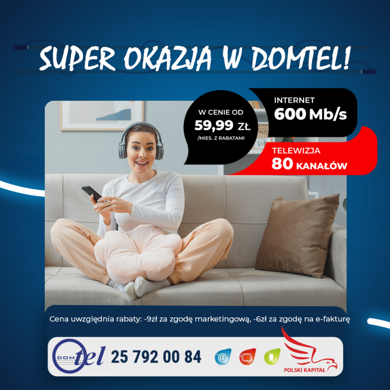 Internet 600 mega i telewizja (80 kanałów) od 59,99 zł/mies. z rabatami Tel: 257920084.