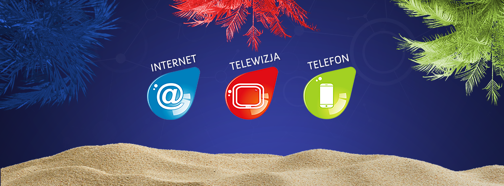 tło ozdobne i trzy łezki: internet, telewizja, telefon