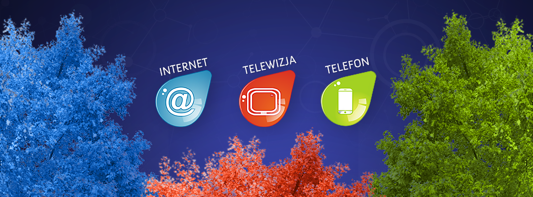 tło ozdobne i trzy łezki: internet, telewizja, telefon