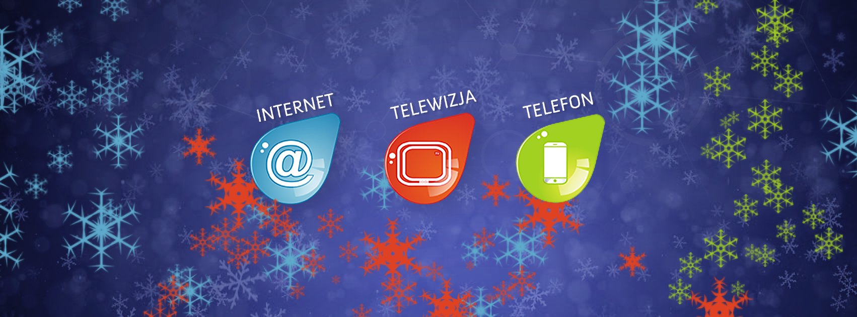 tło ozdobne i trzy łezki: internet, telewizja, telefon